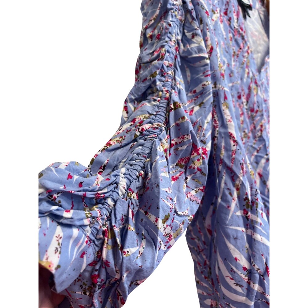 Eloquii Elements‎ Blouse Purple Floral 3/4 Ruched Sleeve Zebra La Vida Plus 20 - Picture 9 of 16